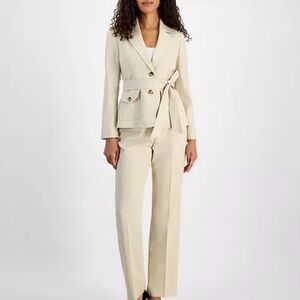 Le Suit Two-Button Belted Safari Jacket & Mid-Rise Straight-Leg Pants Set R14